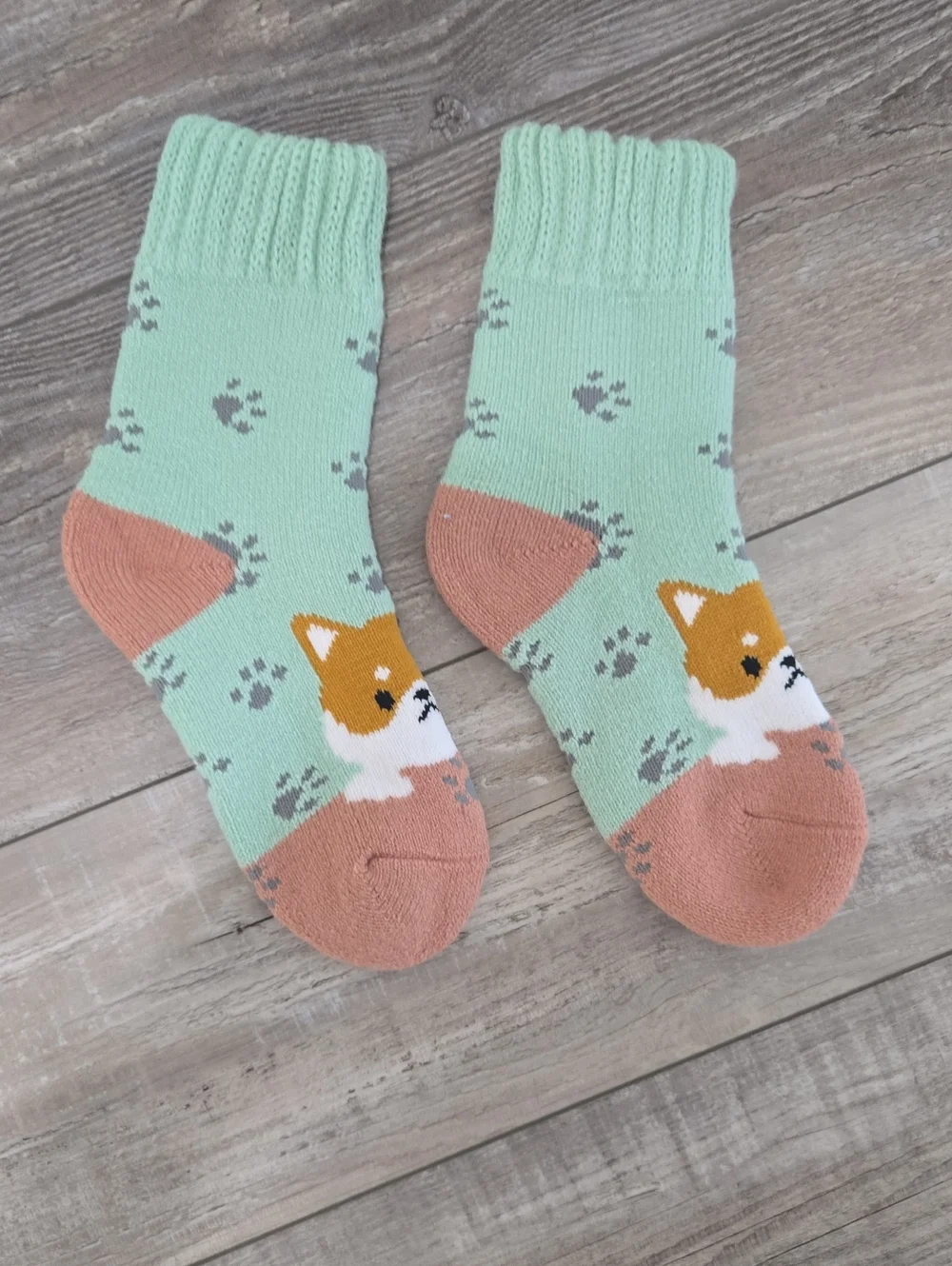 Mint Green & Shiba Inu Pattern Socks Japanese